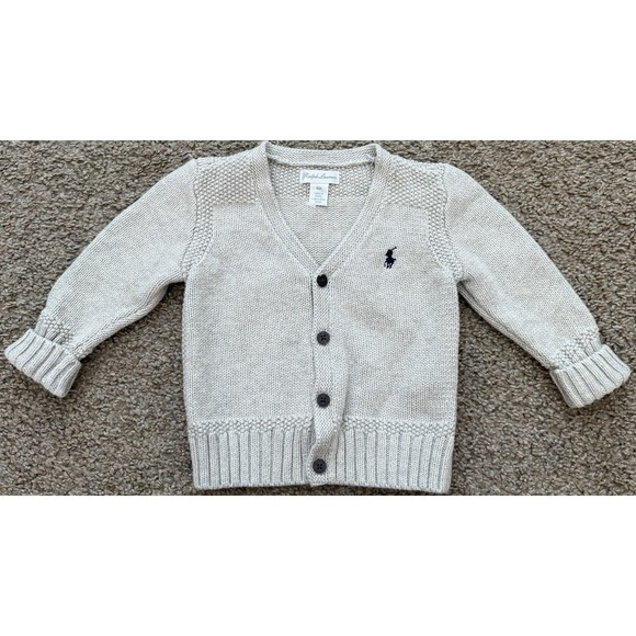 Polo Ralph Lauren Other - Polo Ralph Lauren Baby Boys Combed Cotton V-Neck Cardigan Gray Size 12 M